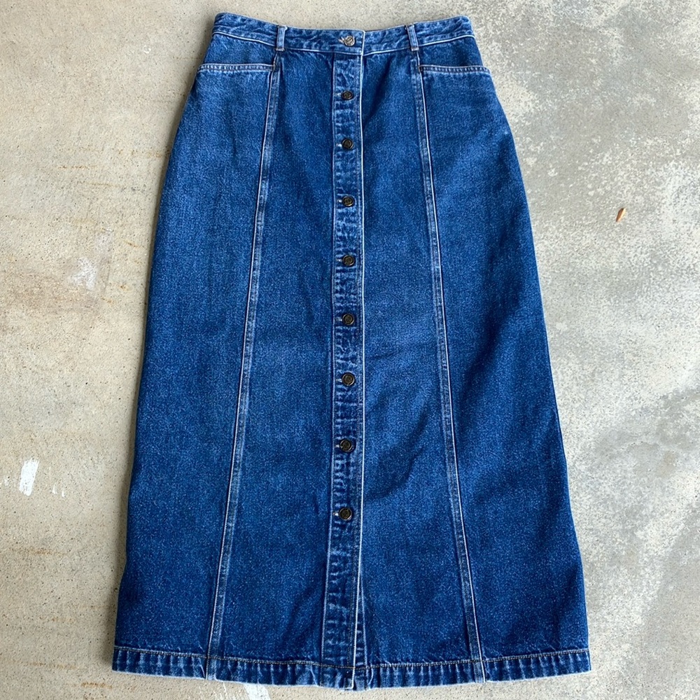 Tommy Hilfiger Dark Blue Button-Front Denim Maxi Skirt